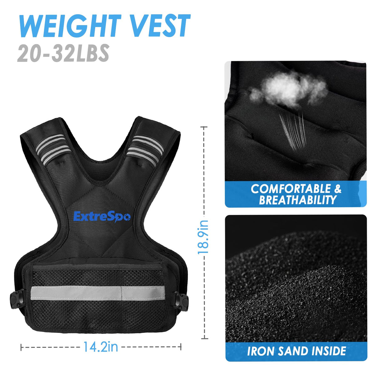 ExtreSpo Adjustable Weighted Vest for Women and Men, 20-32lb Weight Vest with 6 Ironsand Weights, Body Weight Vest Exercise Set with Reflective Strip for Strength Training and Workout