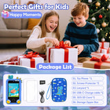 Jusvenmt Kids Phone for Boys, Dinosaur Toy Phone Christmas Birthday Gifts for Boy Ages 3-10, Toddler Learning Phones with Touchscreen, 44 Game, Dual Camera, Music Player, 32GB Card & Dino Bag (Blue)