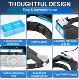 YOCTOSUN Headband Magnifying Glass with Light, Rechargeable Magnifying Glasses for Close Work, 1.5X-3.5X Head Magnifier with 4 Lenses, Hands Free Magnifier Glass Visor for Jewelers, Crafts, Hobby