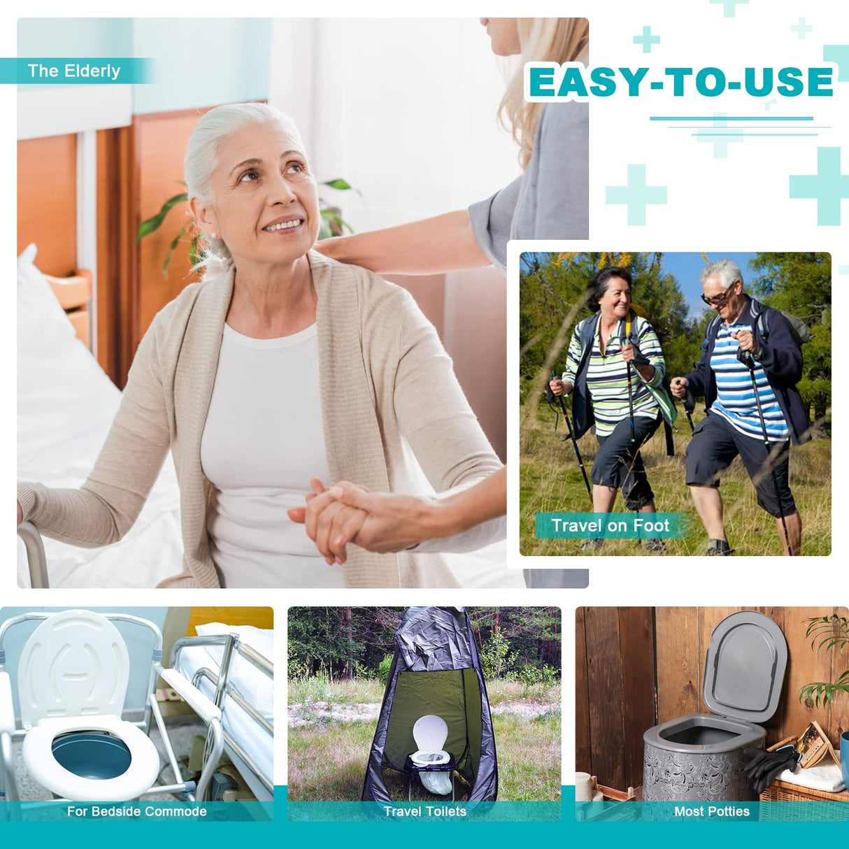 OUMEE Commode Liners with Absorbent Pads, 90 Bedside Commode Liners and 90 Pads for Commode Bucket, Disposable Commode Bags for Adults, Portable Leak-Proof Potty Chair Liners