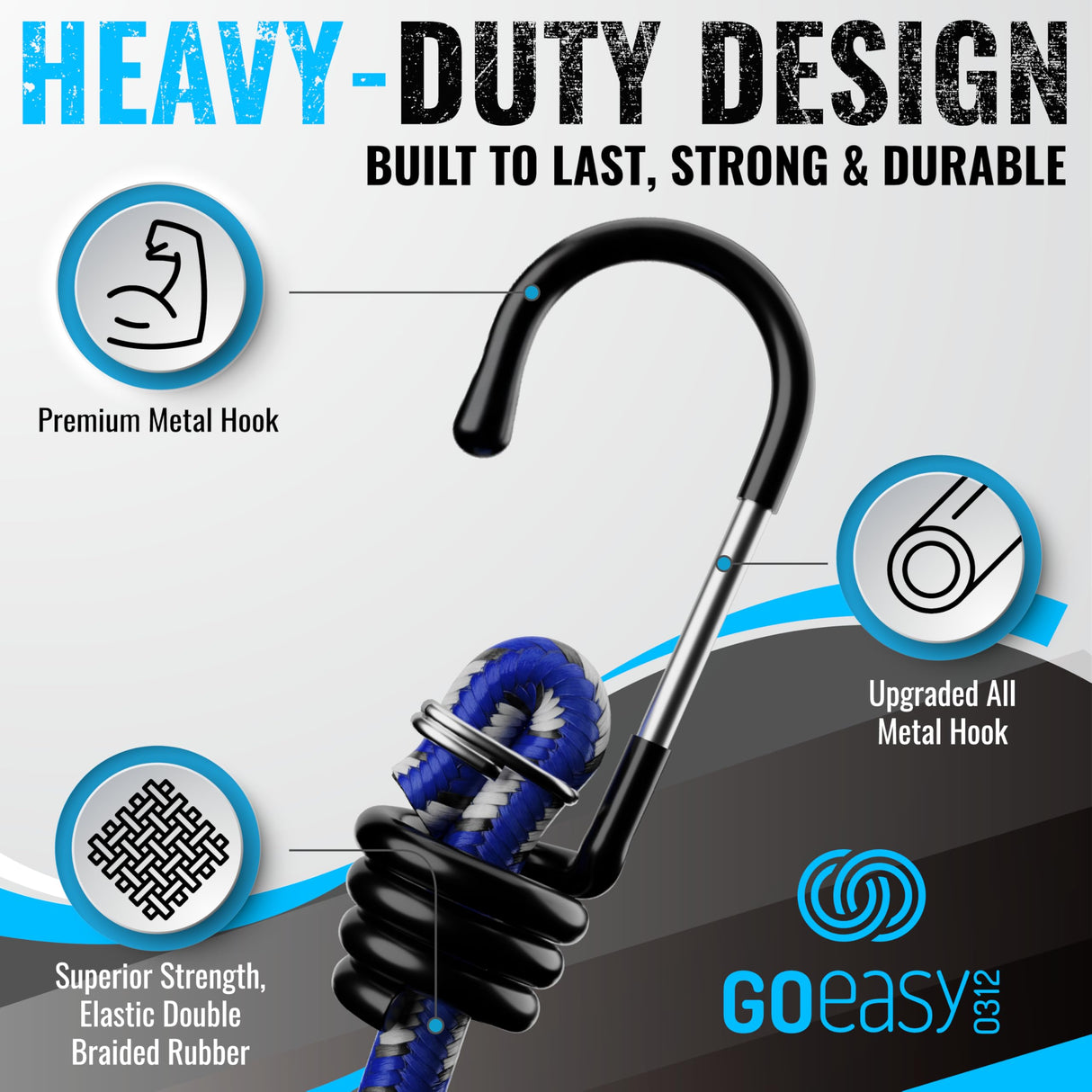GOEASY0312 Premium Bungee Cords Heavy Duty - 20 pcs Bungee Cords with Hooks in A Storage Jar Includes 10", 18", 24", 30", 36", 48" Bungie Cord Bundle