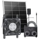 25W Solar Fan for Chicken Coop with Thermostat, Adapter, Metal Solar Powered Exhaust Fan Brushless Motor, MPPT Controller Dual Power Auto-Switch, 24/7 Operation, Dog House, Small Shed Greenhouse