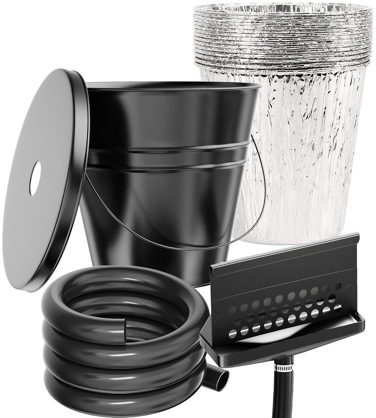 Rear Grease Drainage System for Blackstone Grease Catcher Upgrade, Blackstone Grease Trap Funnel with Grease Gate, Grease Bucket W/Lid, 12 Pack Foil Bucket Liners, Blackstone Griddle Accessories