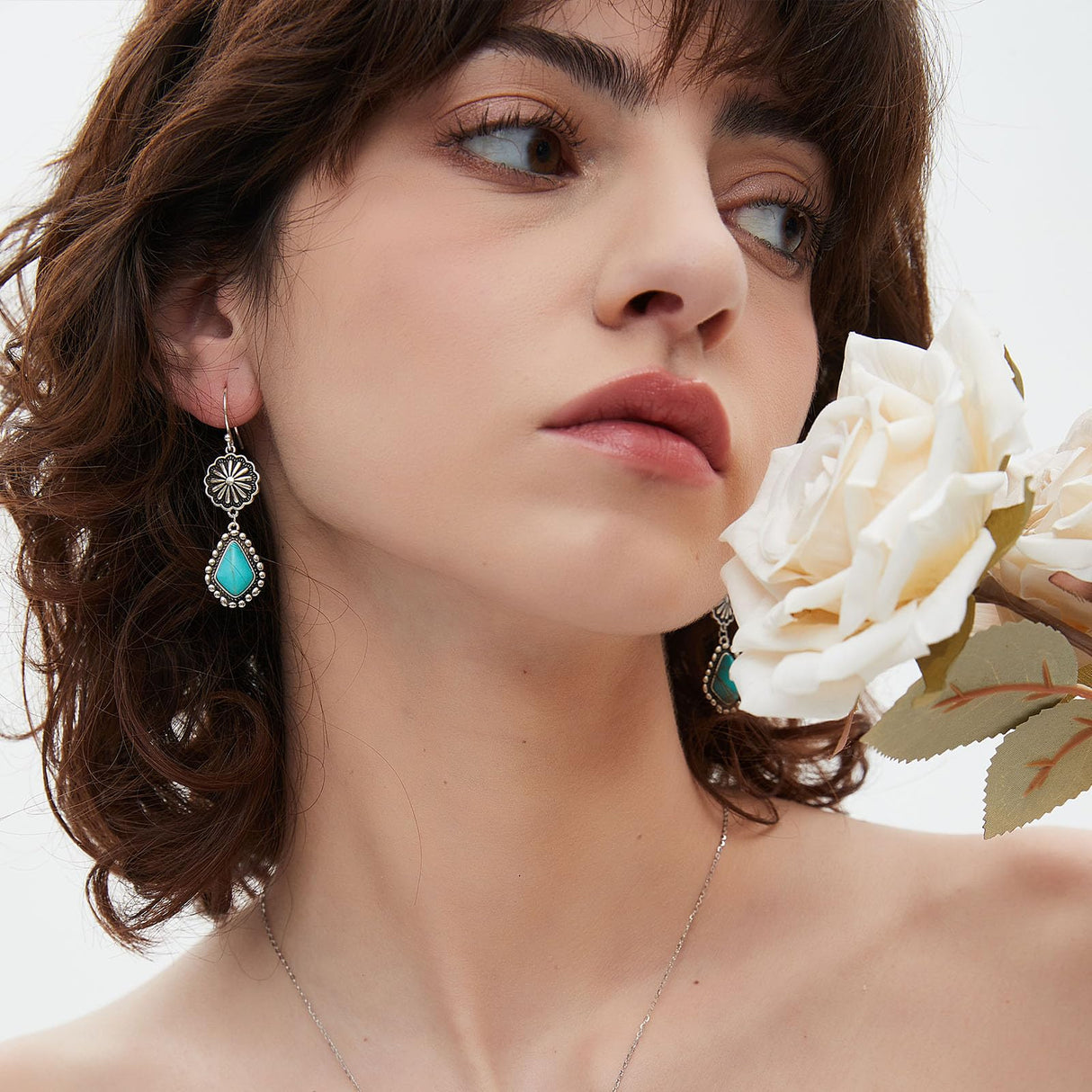 Colloca Turquoise Dangle Earrings for Women, 925 Sterling Silver Hook Western Teardrop Bohemian Earrings, Boho Drop Earrings, Gift Box included