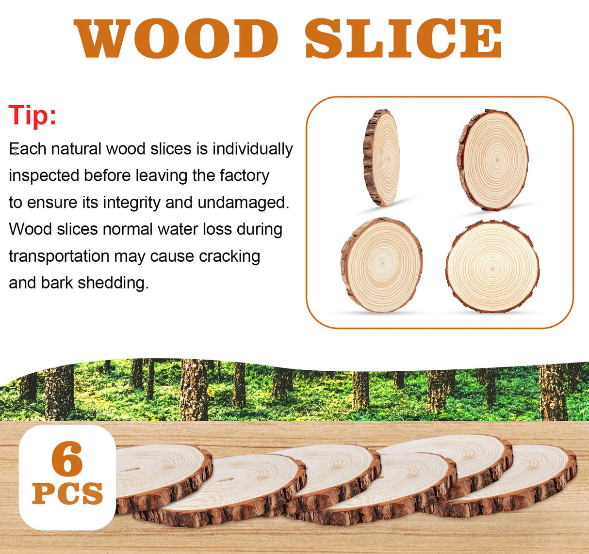 Timburst 6.5-8 inch Unfinished Wood Slices, 6 Pcs Natural Wood Centerpieces for Tables, Wood Slice with Bark, Rustic Wood Circles for Crafts Arts Party Christmas Decorations Wedding Centerpiece