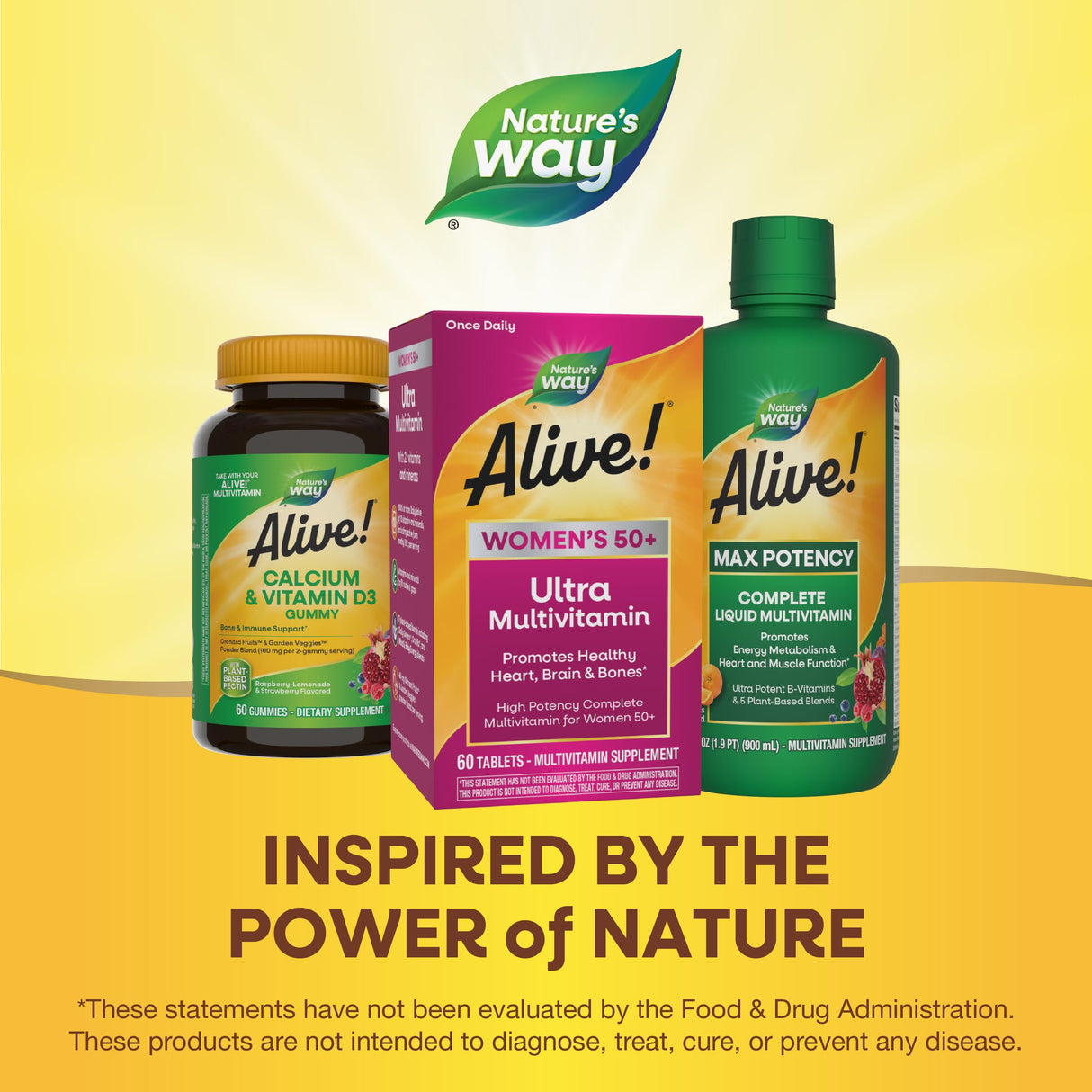 Nature’s Way Alive! Ultra Potency Multivitamin for Women 50 Plus, Complete High Potency Formula with Vitamin D3, C, E, Methylated B12, Supports, Heart, Brain, and Bone Health*, 60 Tablets