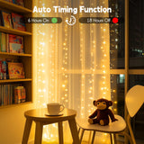 Brightown 300 LED Curtain String Lights, 9.8 FT Hanging Fairy Lights with Remote, 8 Modes, Connectable Waterproof Window Lights for Bedroom Backdrop Wedding Outdoor Christmas Party, Warm White