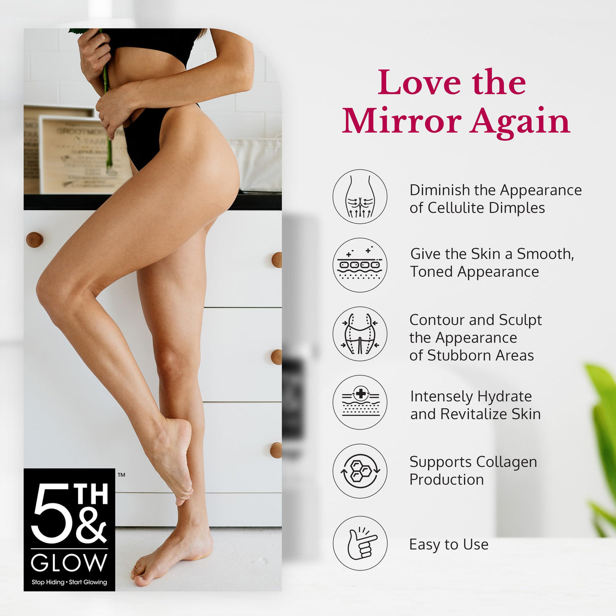 5th & Glow Cellulite Factor - Skin Tightening Cream for Body, Thighs, Legs & Butt - Skin Firming Anti-Cellulite Lotion for Smoother Skin & Stomach - 6 oz