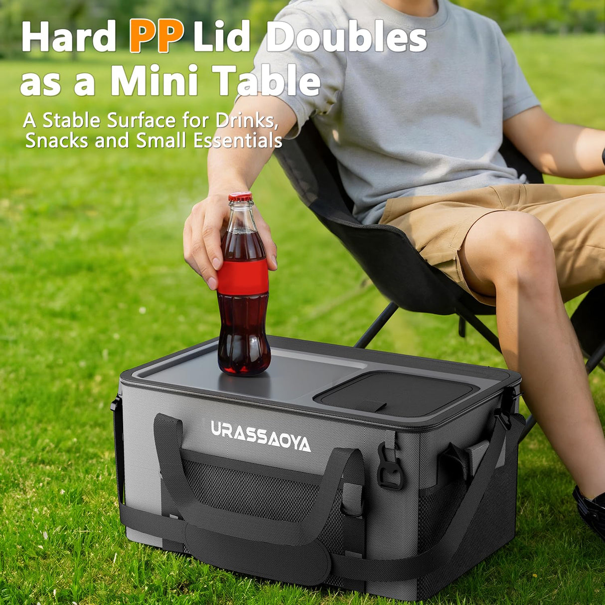 [2026 Updated] 50 Can Collapsible Soft Cooler Bag with Hard PP Lid, Leakproof Insulated Ice Chest with Quick-Access Top Hatch, Bottle Opener & Mini Table for Beach, Camping, Travel (Charcoal Gray)