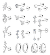 BESTEEL Hypoallergenic Flat Back Earrings for Women Sliver Stud Hoops Set