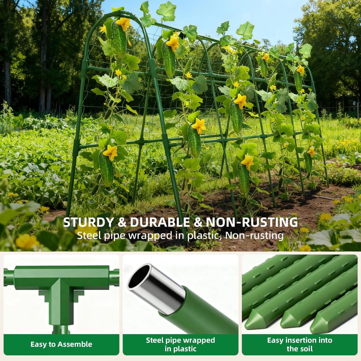 Laodier Cucumber Trellis for Raised Bed, U-Shape Garden Arch Metal Support for Climbing Plants, Metal Arch Plant Support Vegetables Trellis, Plant Support for Vine(Green, 63 * 30 * 47inch(L*W*H))