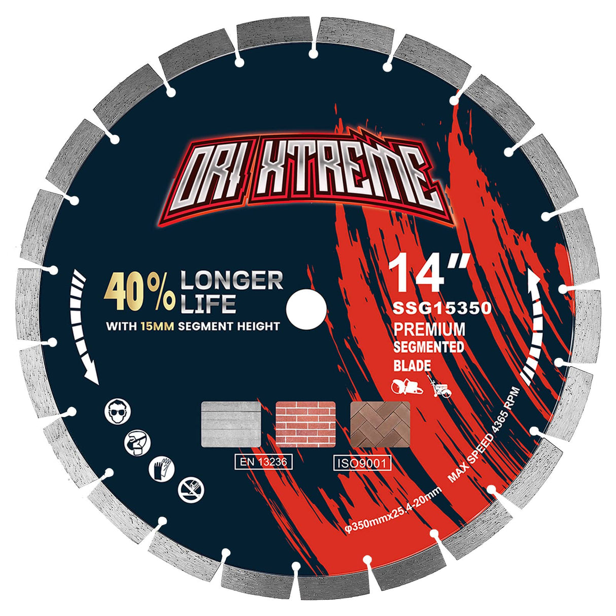 ORIXTREME 14 Inch Diamond Concrete Saw Blade, Segmented General Purpose Blade Dry/Wet Cutting Concrete, Reinforced Concrete, Masonry, Brick, Block,1"-20mm Arbor