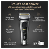 Braun Series 9 9517s PRO+ Electric Razor for Men, 5 Pro Shave Elements & Precision Long Hair ProTrimmer, Charging Stand, Braun’s Best for Smooth Skin, Wet & Dry Electric Razor with 60min Runtime