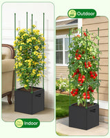 MQJIAZHI 4 Pack Square Tomato Trellis Cages 55 Inch Height, with 17 Gallon Square Grow Bags (12×12in), Heavy Duty Tomato Plant Support Stakes for Outdoor Garden Climbing Vegetables Fruits Flowers