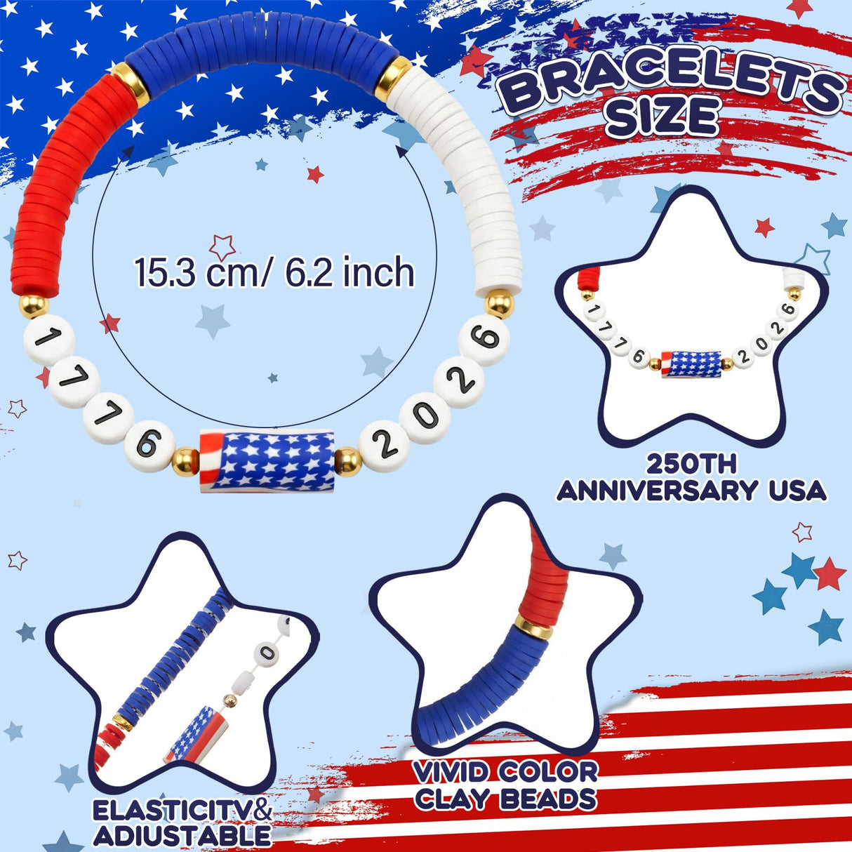 Highergo Patriotic Bracelet Wristband Bulk, 24 Pcs, Fresh