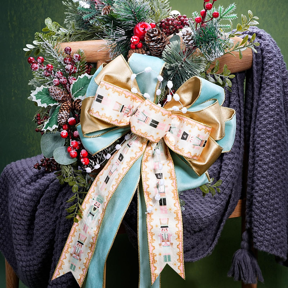 LaRibbons Nutcracker Velvet Ribbon Wired, 2.5 Inch x 10 Yards Reversible Pink and Gold Velvet Ribbon for Christmas Tree, Gift Wrapping, Wreath Bow, Outdoor Decoration