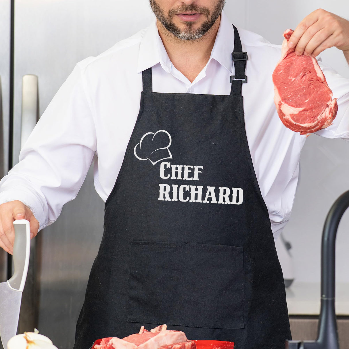 Chef Apron with Custom Name, Personalized Gifts for Men, Gifts for Women, Aprons for Women with Pockets, Valentines Day Gifts, Father's Day Gifts, Christmas Gifts, Anniversary, Mother's Day Gifts