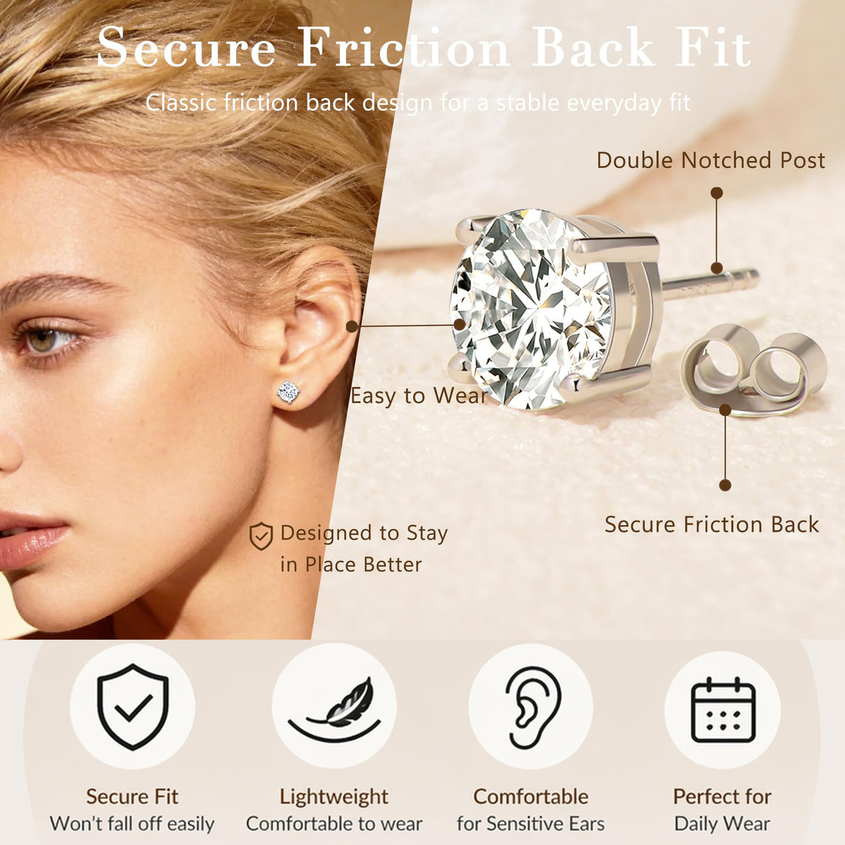 Impalsory 1CT Moissanite Stud Earrings for Women and Men, 6.5mm, 4 Prong