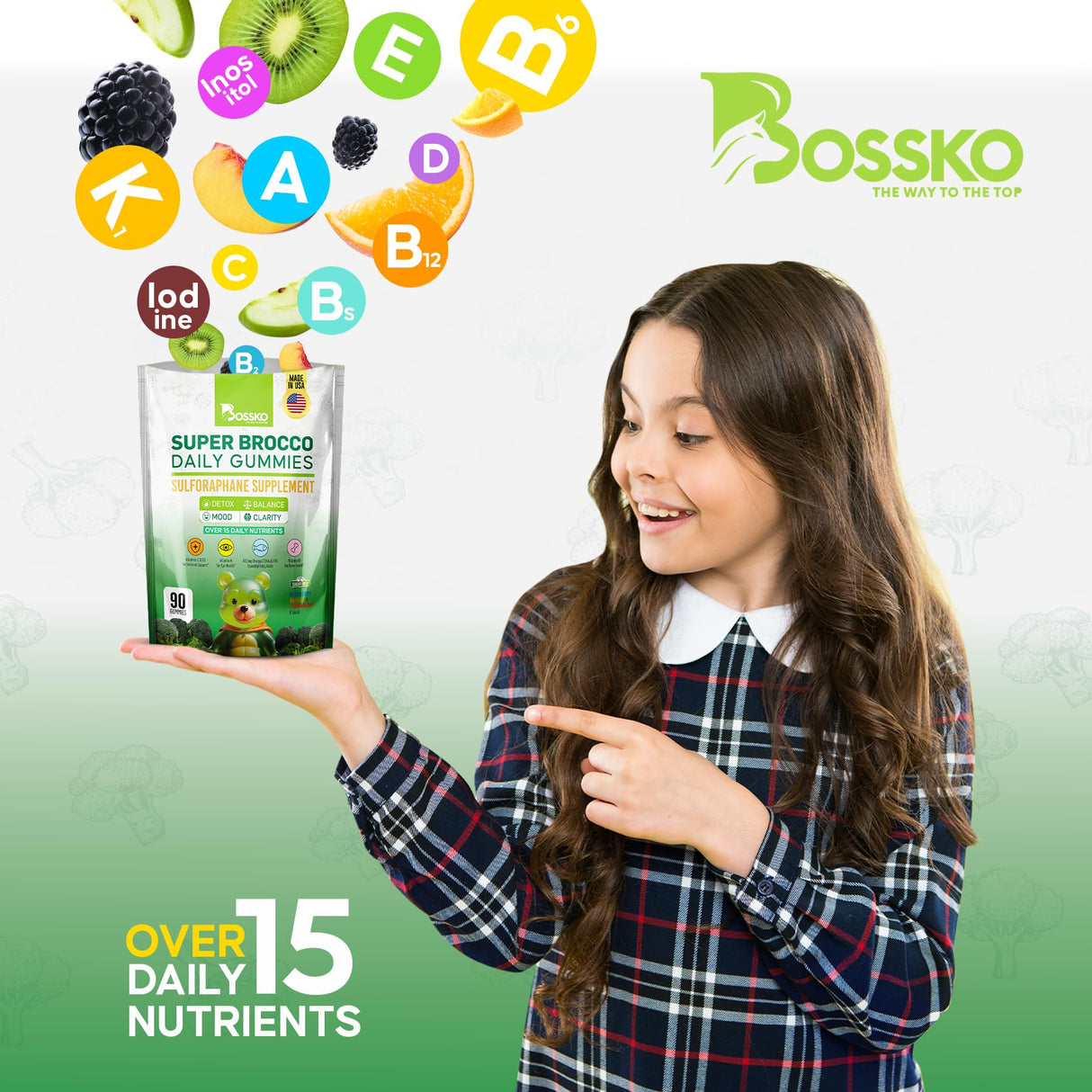 Bossko Sulforaphane Gummies with Omega-3 – Broccoli Sprout Extract, EPA/DHA & Antioxidants – Cellular Health & Mood Support – 90 Vegan Gummies – Mixed Berry Flavors – Sugar-Free