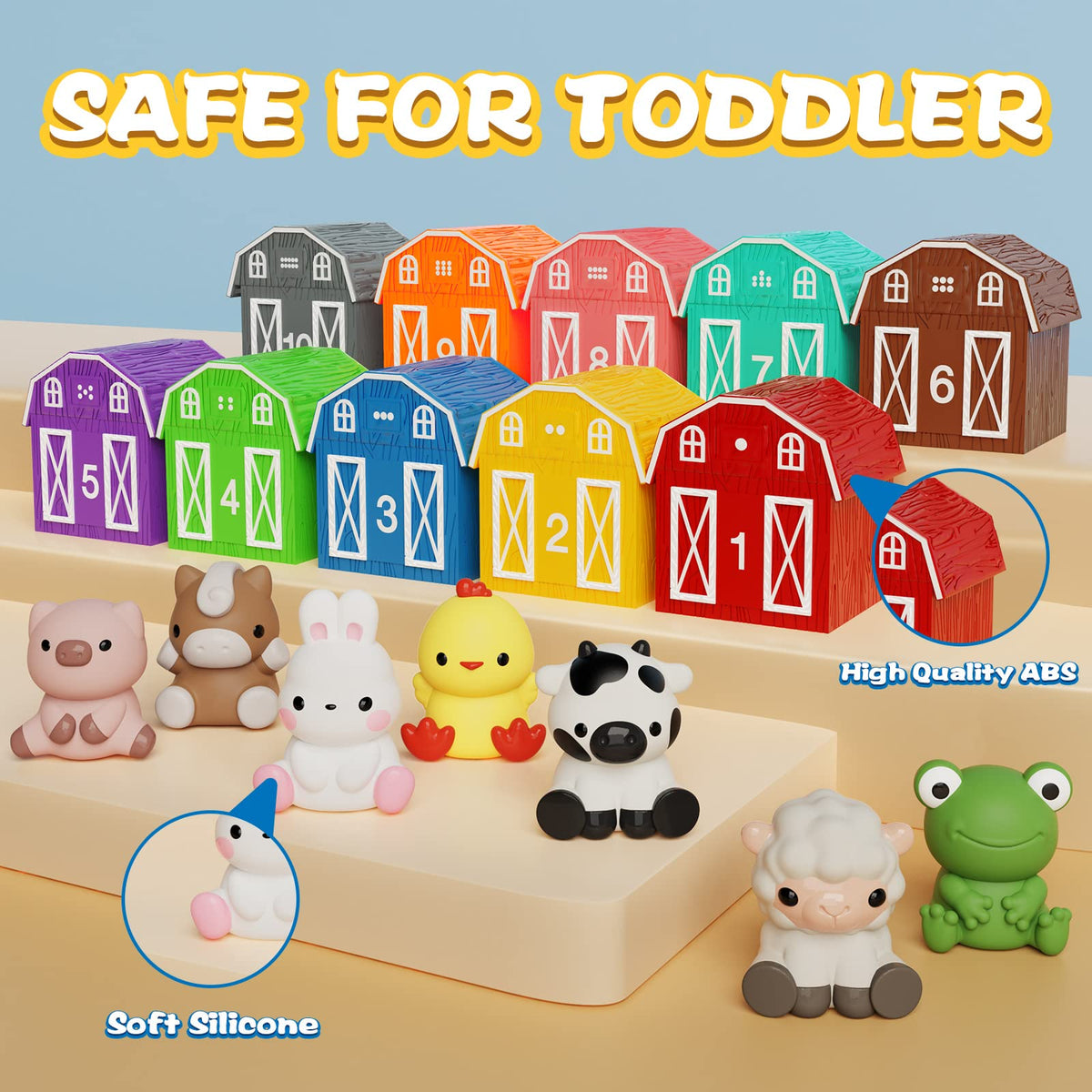 Learning Toys for 1 2 3+ Year Old Toddler,Farm Animals Barn Toy Sorting Toy
