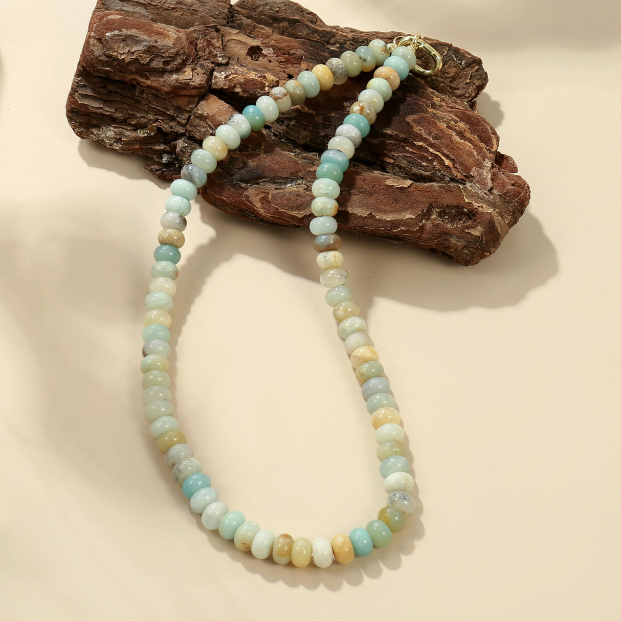 ROISE LADY Amazonite Natural Stone Beaded Necklaces for Women Boho Gemstone Bead Choker Summer Beach Vacation statement Trendy Charm Necklace