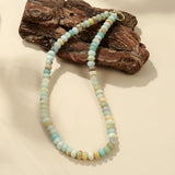 ROISE LADY Amazonite Natural Stone Beaded Necklaces for Women Boho Gemstone Bead Choker Summer Beach Vacation statement Trendy Charm Necklace