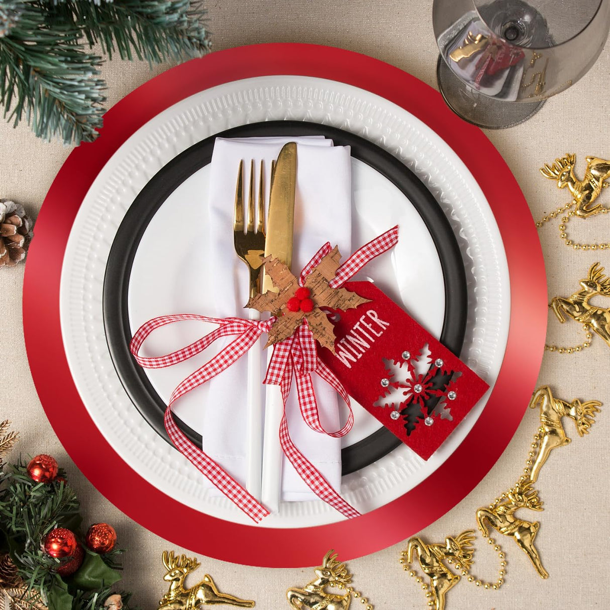 KesaPlan 100 PCS Round Red Placemats, 13" Disposable Paper Placemats for Dining Table, Mirrored Red Charger Place Mat for Christmas Thanksgiving Kitchen Banquet Table Setting Wedding Dinner Party