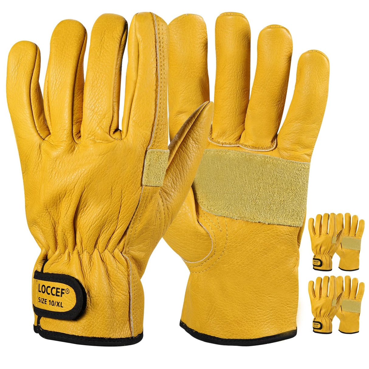 LOCCEF 2 Pairs Leather Work Gloves for Men and Women,Cowhide Leather Gloves Utility Working Gloves (Yellow, 9/L)