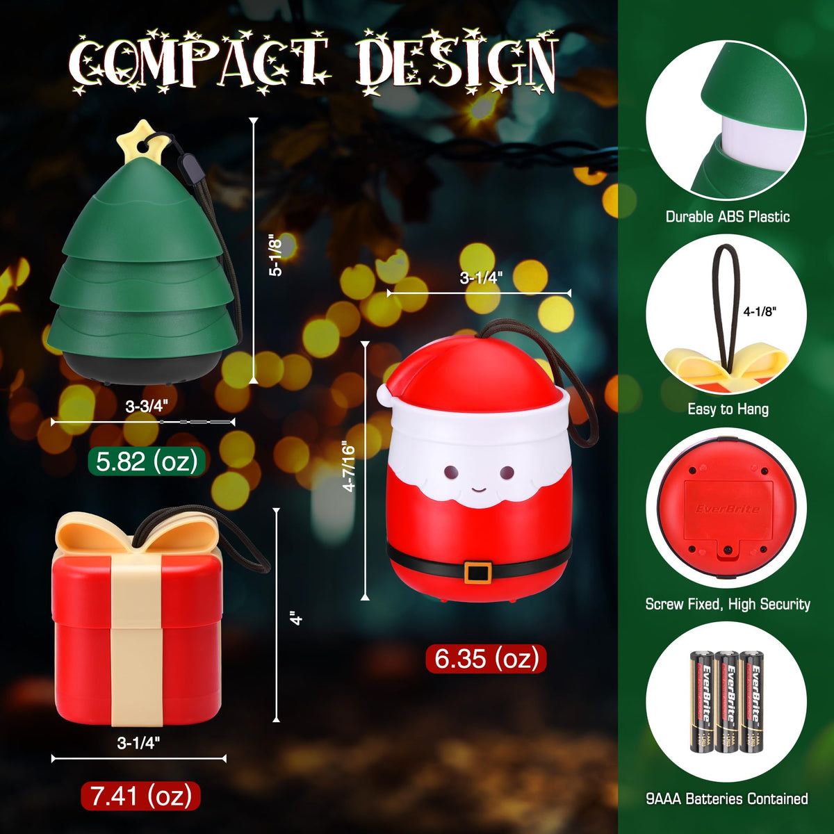 EverBrite 3-Pack Christmas Lantern Set with AAA Batteries, 5 Light Modes