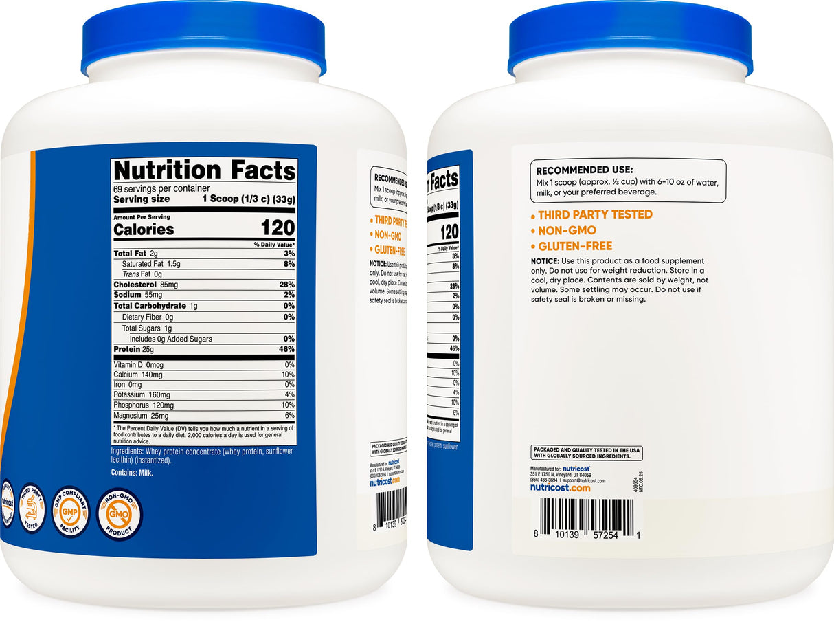 Nutricost Whey Protein Powder, Unflavored, 5 pounds - from Whey Protein Concentrate