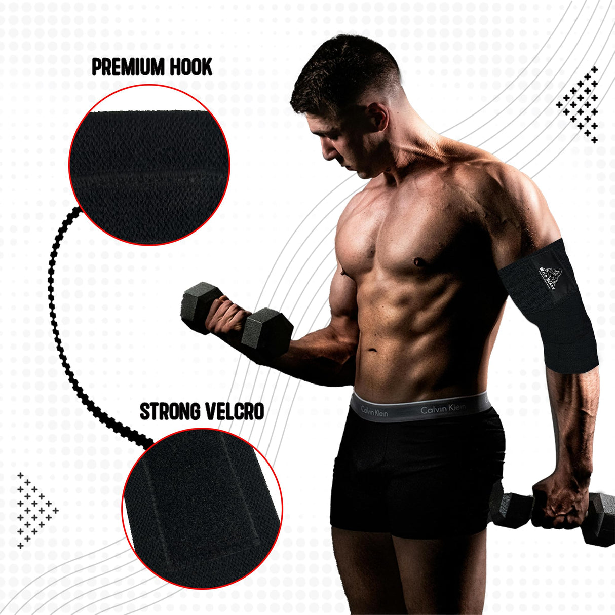 WildBeast Elbow Wraps for Weightlifting (Pair), Flexible 41" Elbow Compression Strap, Joint Support Brace for Bench Press, Powerlifting, Fitness & Gym Workout, Golfer's Elbow, Gym Accessories for Men