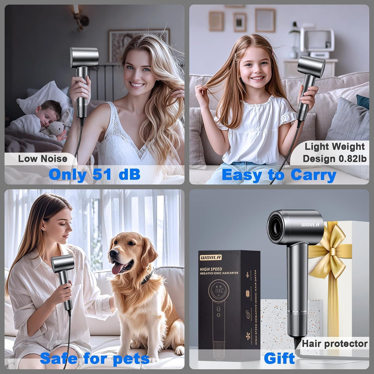 Hair Dryer,150000 RPM Professional High-Speed Blow Dryer 500 Millions Negative lonic Care Hair Dryer for Fast Drying, Low Noise Thermo-Control Hairdryer with Diffuser & Nozzle for Home Travel Salon