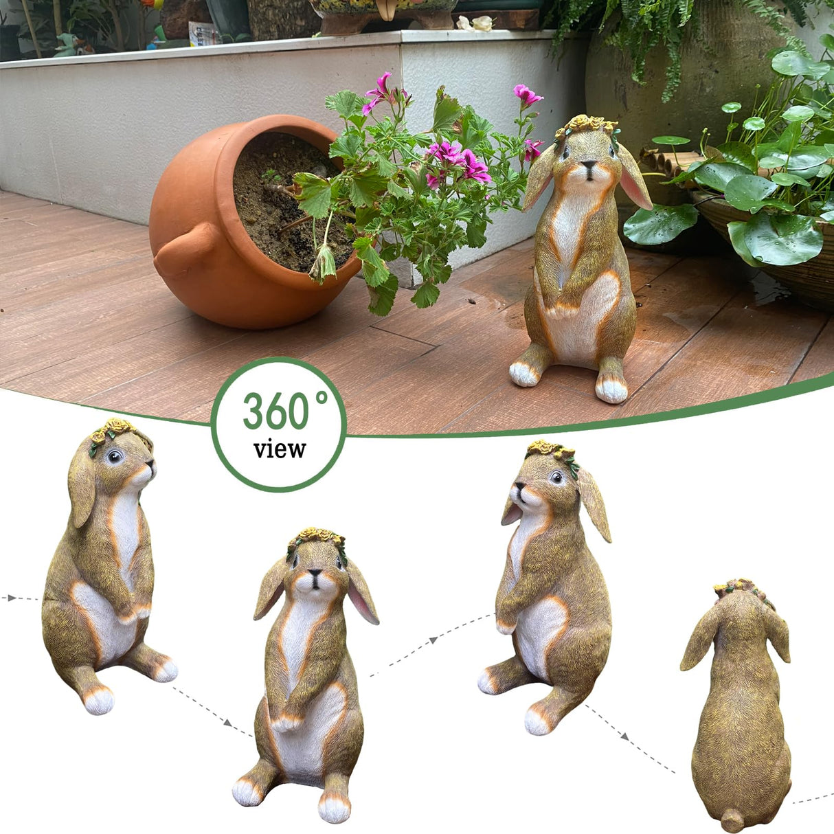 Lonyin Rabbit Garden Statue, Bunny Animal Figurines Indoor Outdoor Statues