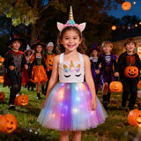 Davsolly Unicorn Costume for Girls Led Light Up Unicorn Princess Tutu Outfit for Halloween Dress Up Birthday Christmas Gifts