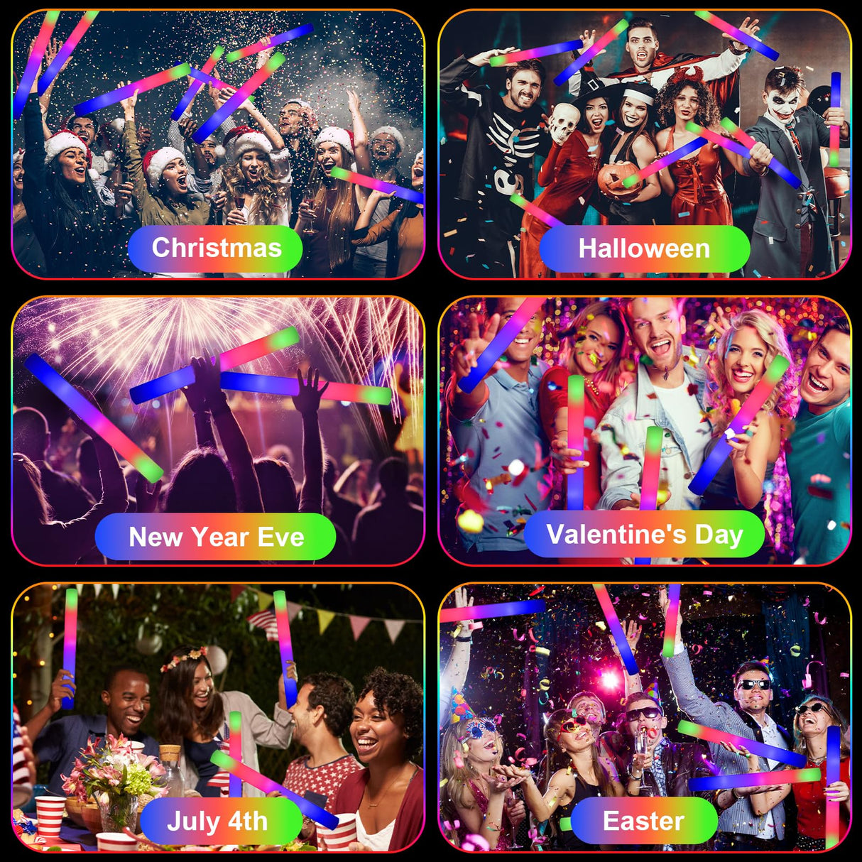 EXCECAR 45PCS Foam Glow Sticks, LED Light Up Foam Sticks with 3 Modes Flashing Changing, Glowing in The Dark for Event Party Wedding Halloween Christmas Concert Supplies