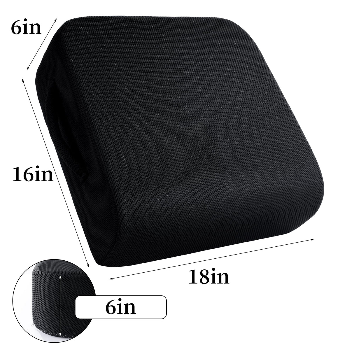MABOZOO Extra Thick Chair Cushions,Office Chair Booster Seat Cushion to Raise Seat Height for Pain Relief,18 x 16 x 6 inch Non Slip Memory Foam Thick Cushion with Carry Handle（Black）