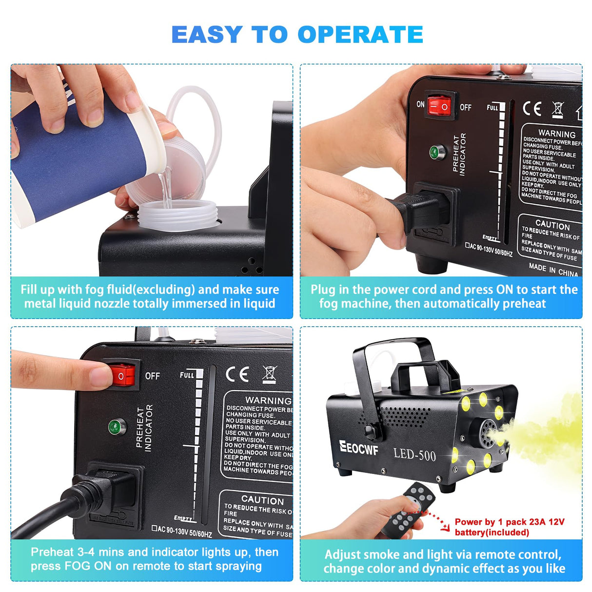 Upgraded Fog Machine, Mini Smoke Machine 2000CFM Fog Output 8 LED 13-colors Lights with Wireless Remote Support Timing, 500W Auto Spray Fogger for Christmas Halloween Party DJ Show Wedding Indoor Use
