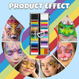 Drawdart Professional Face Painting Kit for Kids & Adults, Split Cake Face Paint Palette 12 x 10gm with Stencil, One Stroke Non Toxic Rainbow Body Paint Set for Halloween & Christmas Makeup