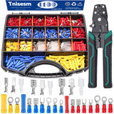 Tnisesm 1100PCS Wire Connector Kit with Crimping Tool, Copper Insulated Electrical Wire Terminals - Ring, Butt, Spade, Fork, Assorted Crimp Connectors in Reusable Carrying Case