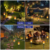 KYEKIO 12Pack Solar Torch Light with Flickering Flame for Halloween Decor