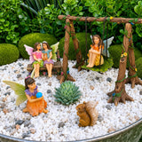 Mood Lab Fairy Garden Figurines with Swing - Miniature Accessories Set (6 pcs) - Outdoor Indoor Garden Decor