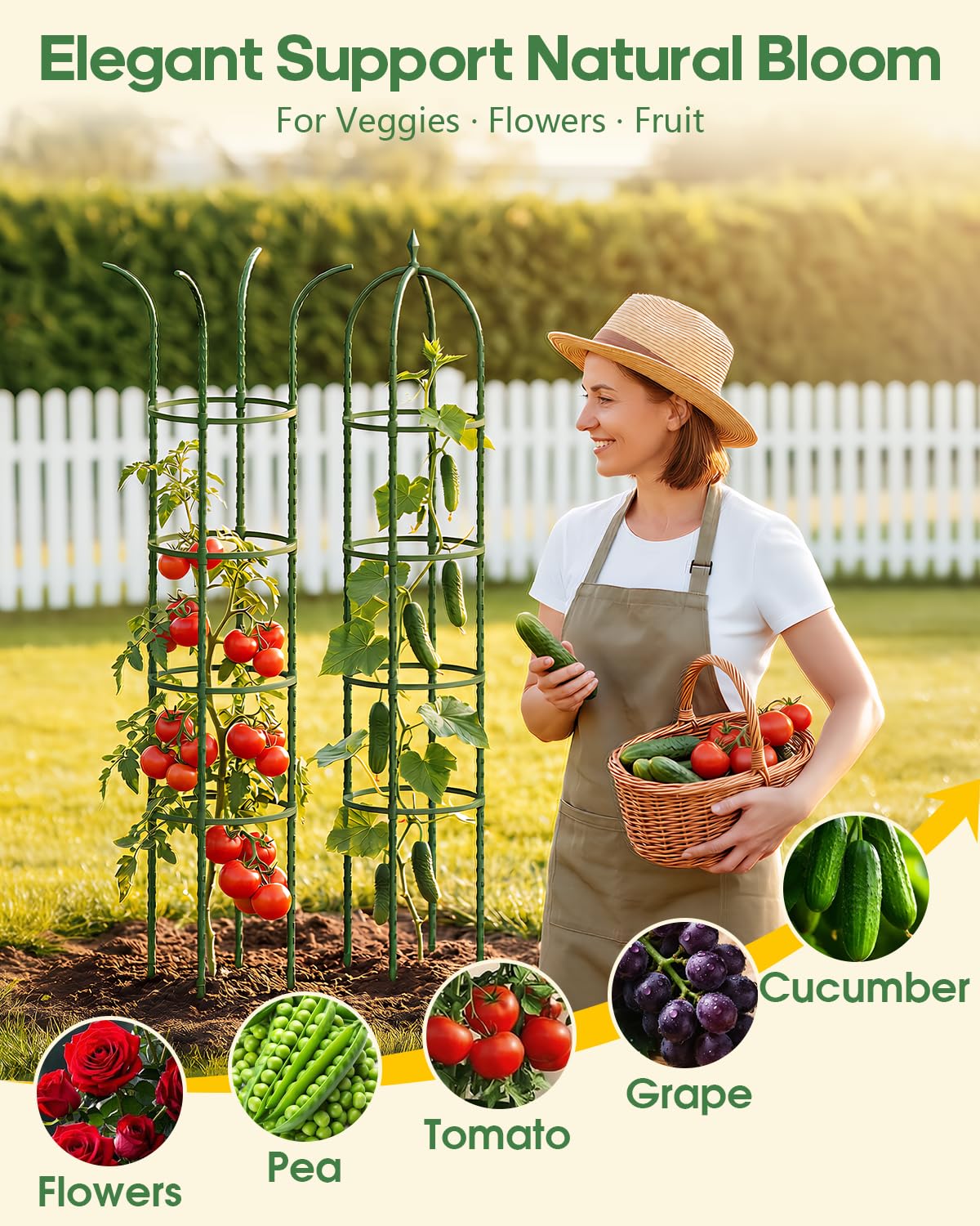 2 Pack 6.2ft High Adjustable Garden Trellis for Climbing Plants, Green