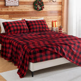 BEDELITE Flannel Sheets Queen Size Bed Set, Luxury Red and Black Plaid Christmas Bedding Set, Super Soft & Warm Fuzzy Fleece Sheets 4 Piece(Include Fitted Sheet, Flat Sheet, 2 Pillowcases)