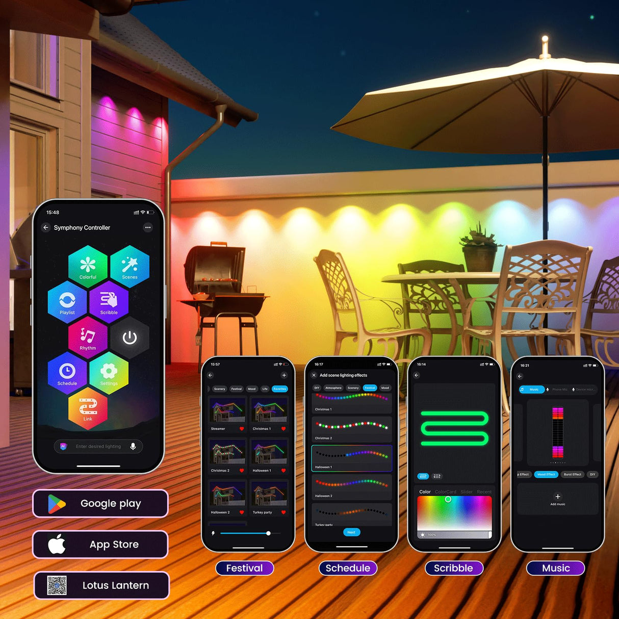 HUTAKUZE Permanent Outdoor Lights, 100FT with 60 RGB LEDs for Outdoor Decor, IP67 Waterproof, 48 Scene Modes Christmas House Lights,APP & Remote Control, Music Sync