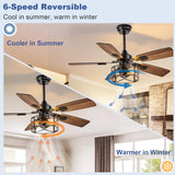 Depuley 42-Inch Ceiling Fans with Lights: Caged Ceiling Fans Dual Finish 5 Blades - Rustic Ceiling Fan with Remote Control for Farmhouse Living Room Outdoor Porch Noiseless (Black Walnut)