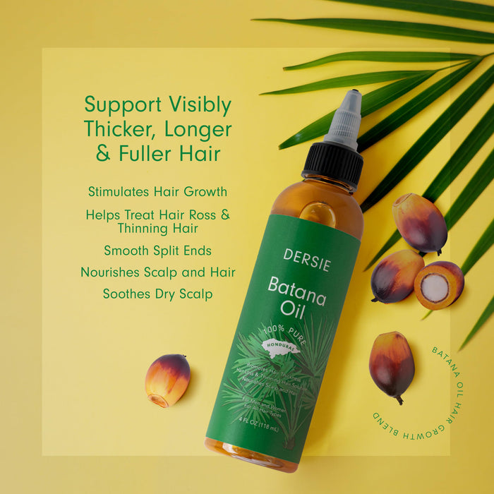 Dersie Batana Oil for Hair Growth: Dr Sebi Organic Raw Batana Oil from Honduras - 100% Pure & Natural - For Thicker & Stronger Hair - 4 FL OZ