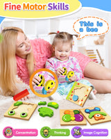 Bekayshad Wooden Puzzles Toddler Toys Gifts for 1 2 3 Year Old Boys Girls, Animal Jigsaw Puzzles Montessori Toys, Learning Educational Christmas Birthday Gifts for Girls Boys Ages 1-3