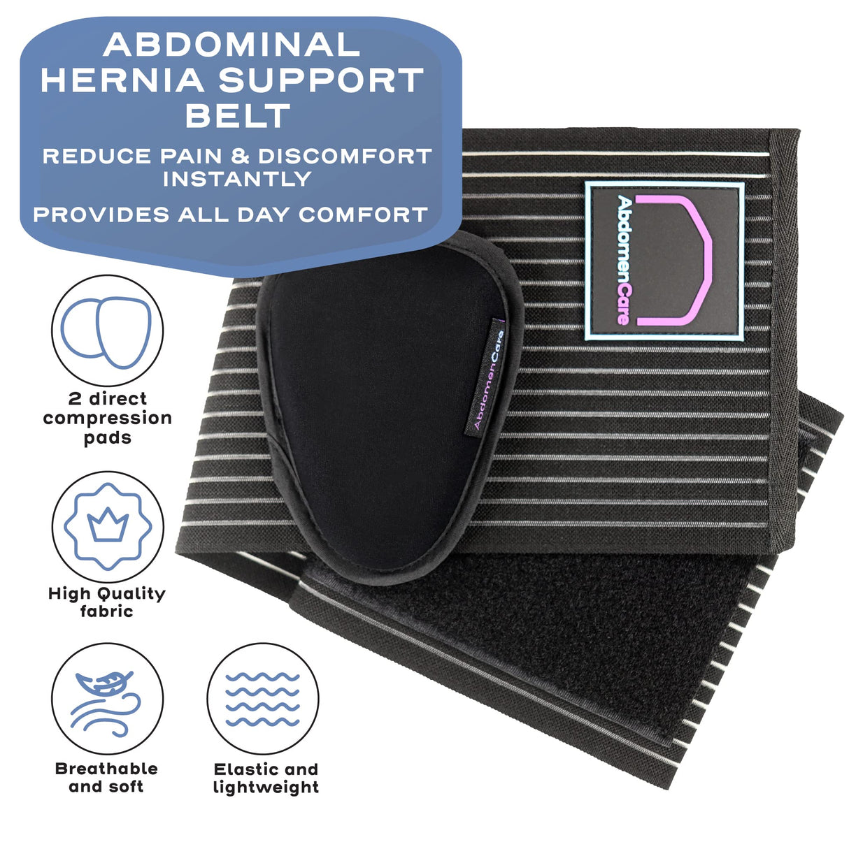 Abdomencare Umbilical Hernia Belt for Men and Women | Abdominal Hernia Belt for Women & Men with 2 Unique Compression Pads | Belly Button Umbilical Hernia Belts for Men | Hernia Support Binder | L/XL