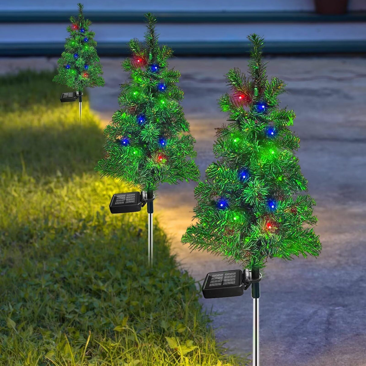 4PCS Solar Christmas Tree Garden Stake Lights Waterproof Christmas Decorations Tree Lights Outdoor Xmas Tree Light Christmas décor Pathway Lights Patio Yard（4PCS）