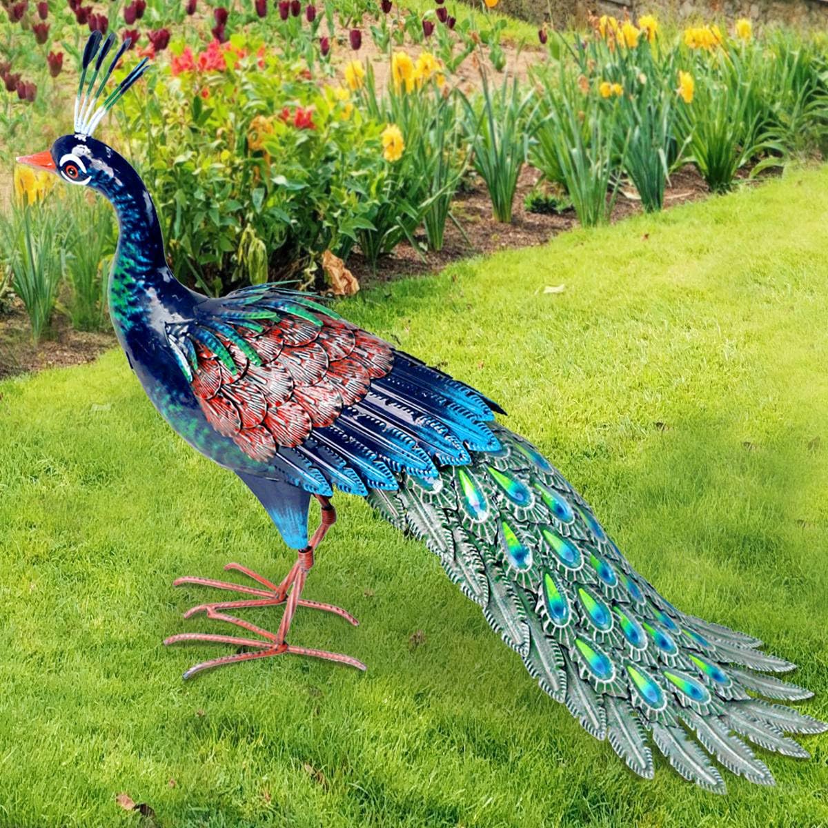 Kircust Outdoor Metal Peacock Statue, 24" L